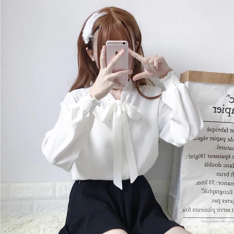 Áo sơmi von tay dai phối bo kết hợp cột nơ đầy nữ tính TTS0282