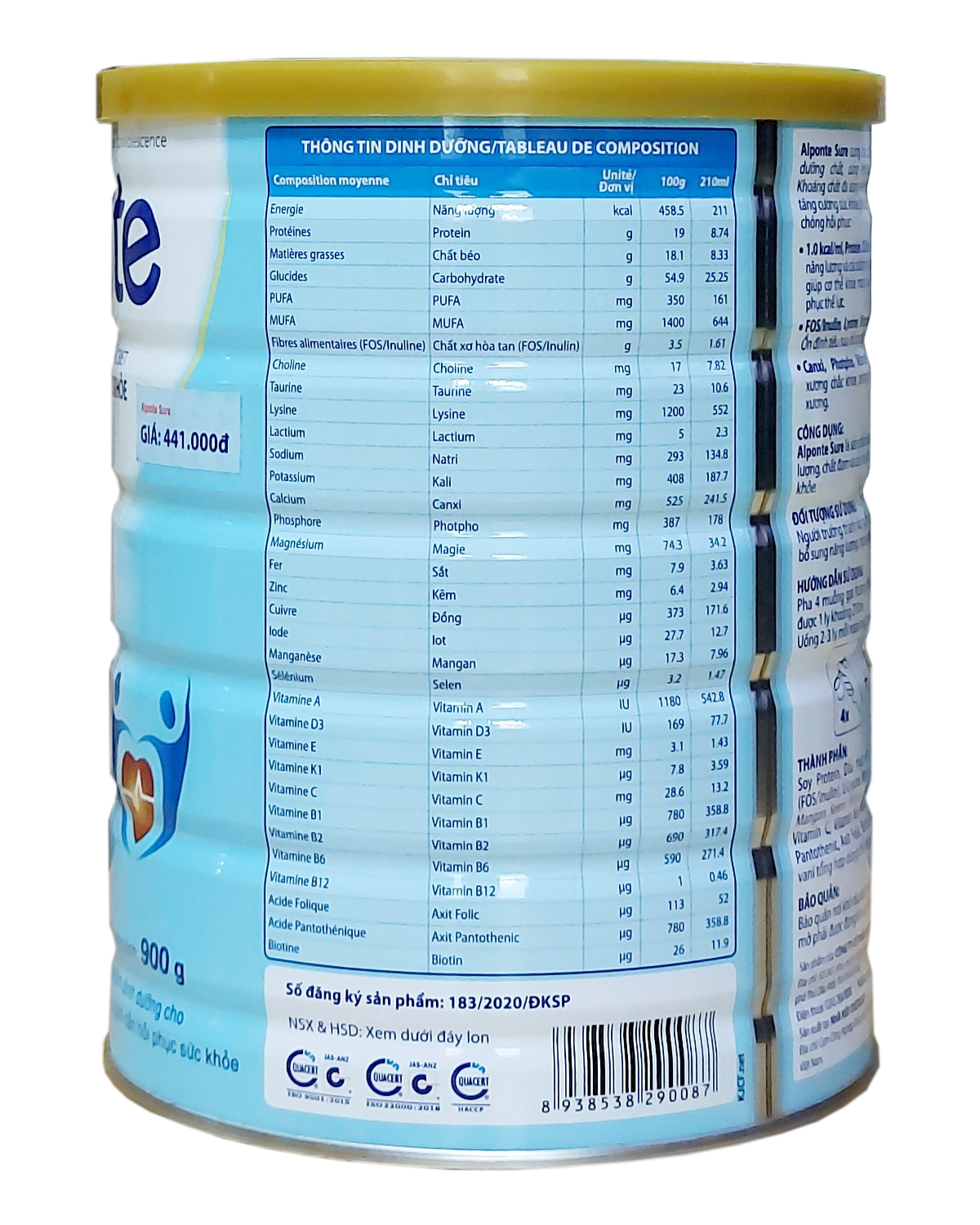 Sữa bột Alponte Sure 900g (Dành cho người cao tuổi)