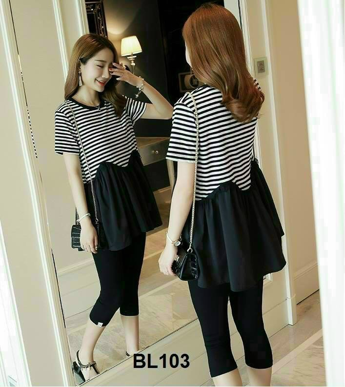 Áo bầu công sở pha sọc chất mềm mát mùa hè
