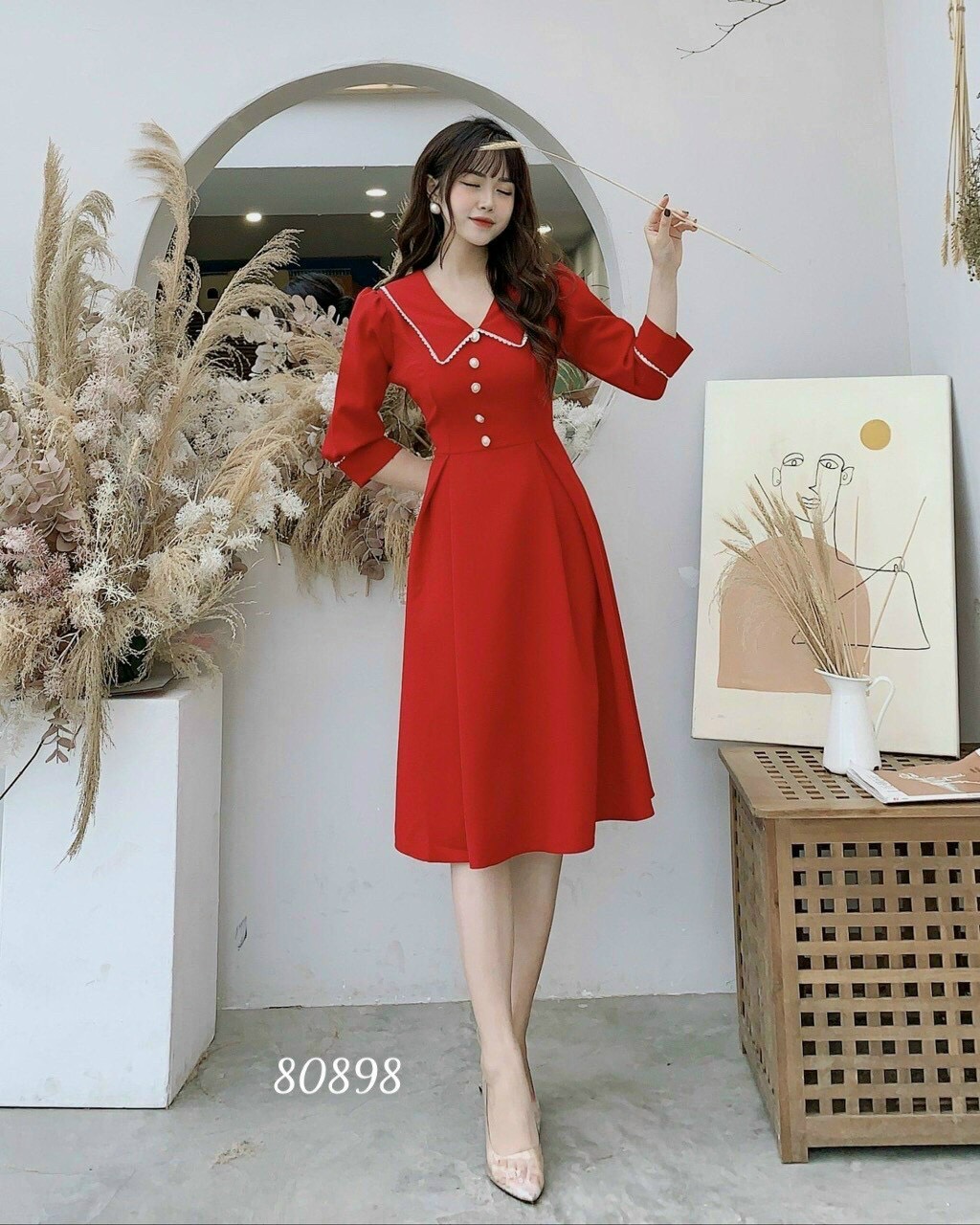 [HCM]ĐẦM NỮ CỔ SƠ MI PHONG CÁCH QUÝ TỘC CÓ 2 MÀU ĐỎ - ĐEN HHP