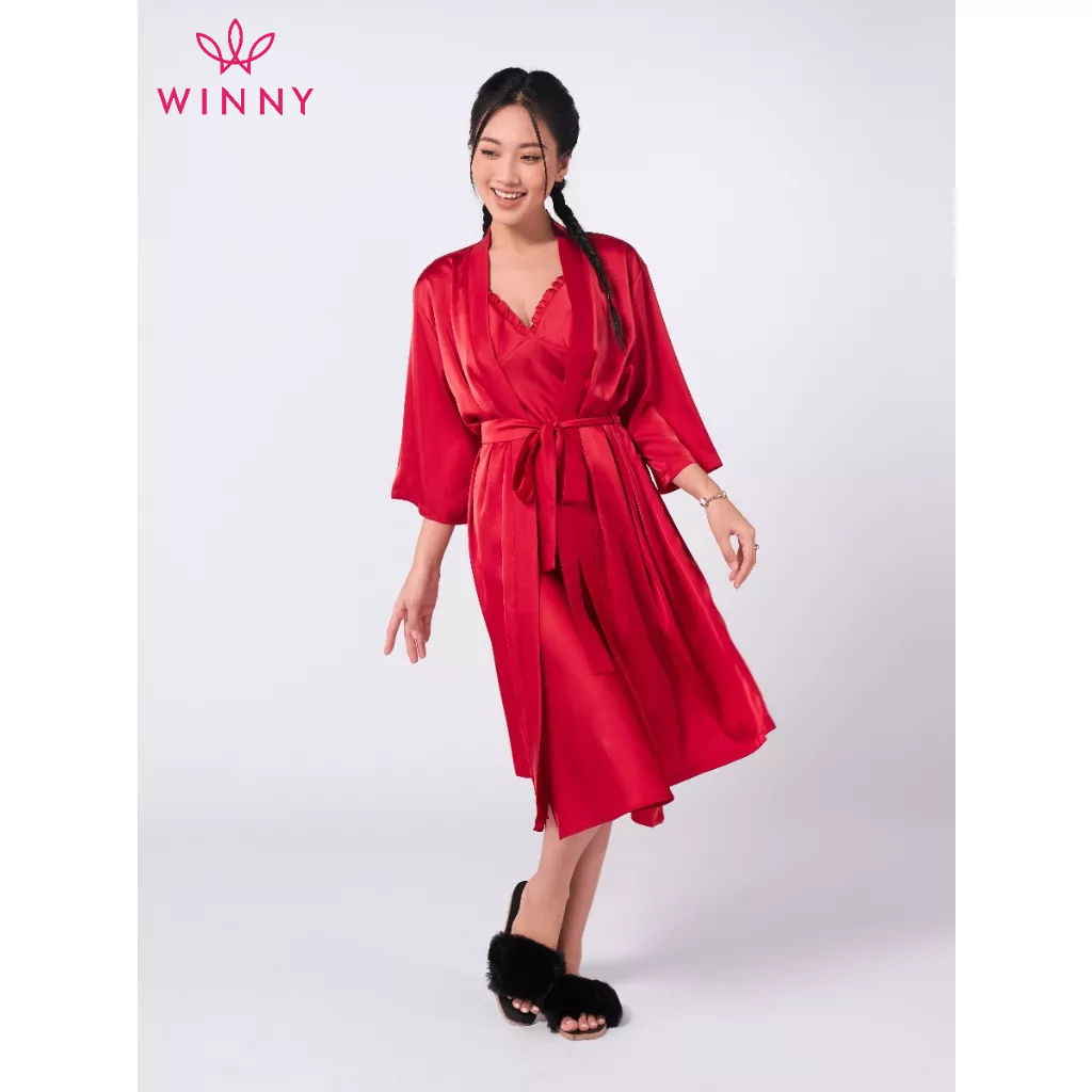 WINNY - Áo choàng lụa mặc nhà hoạt tiết trơn 1DNSA22565A