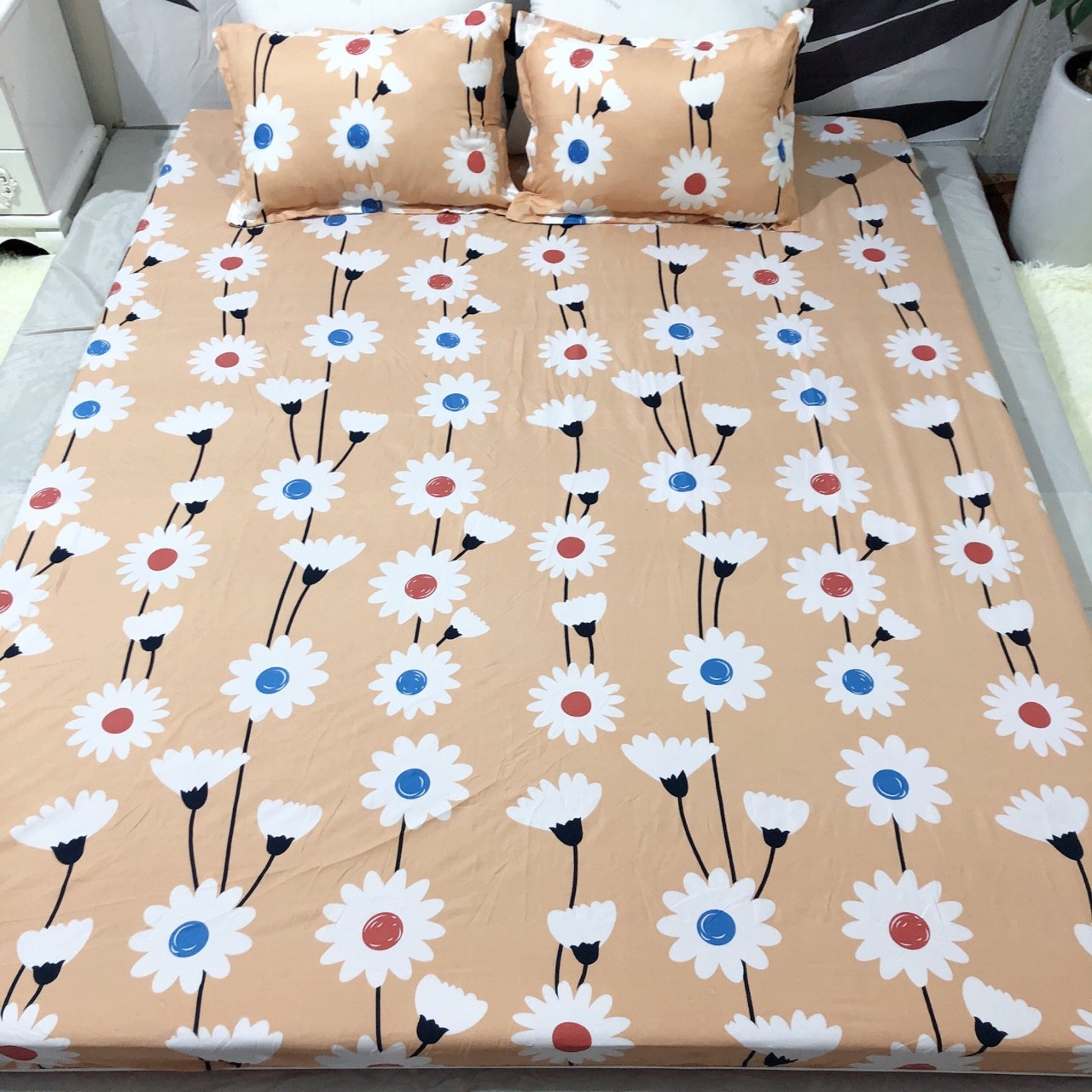 Bộ Ga Gối ( 1 ga bọc, 2 áo gối nằm ) Poly Mẫu Hoa Hướng Dương