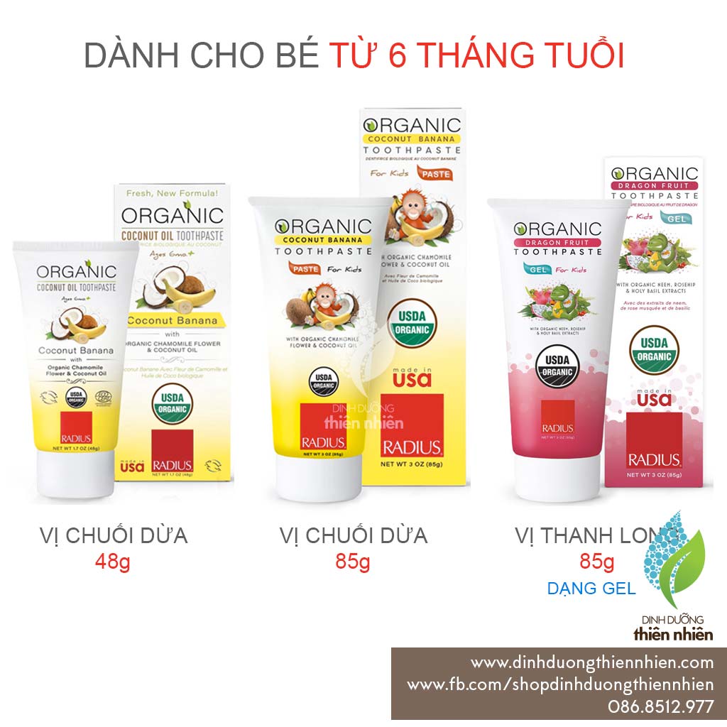 [HCM]Kem Đánh Răng Hữu Cơ Trẻ Em Radius Organic Toothpaste For Kids 85g