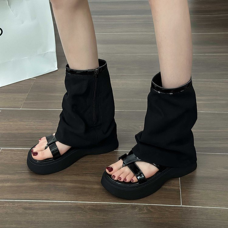 Giày Da Lộn Đế Xuồng Phối Khóa Kéo Thời Trang