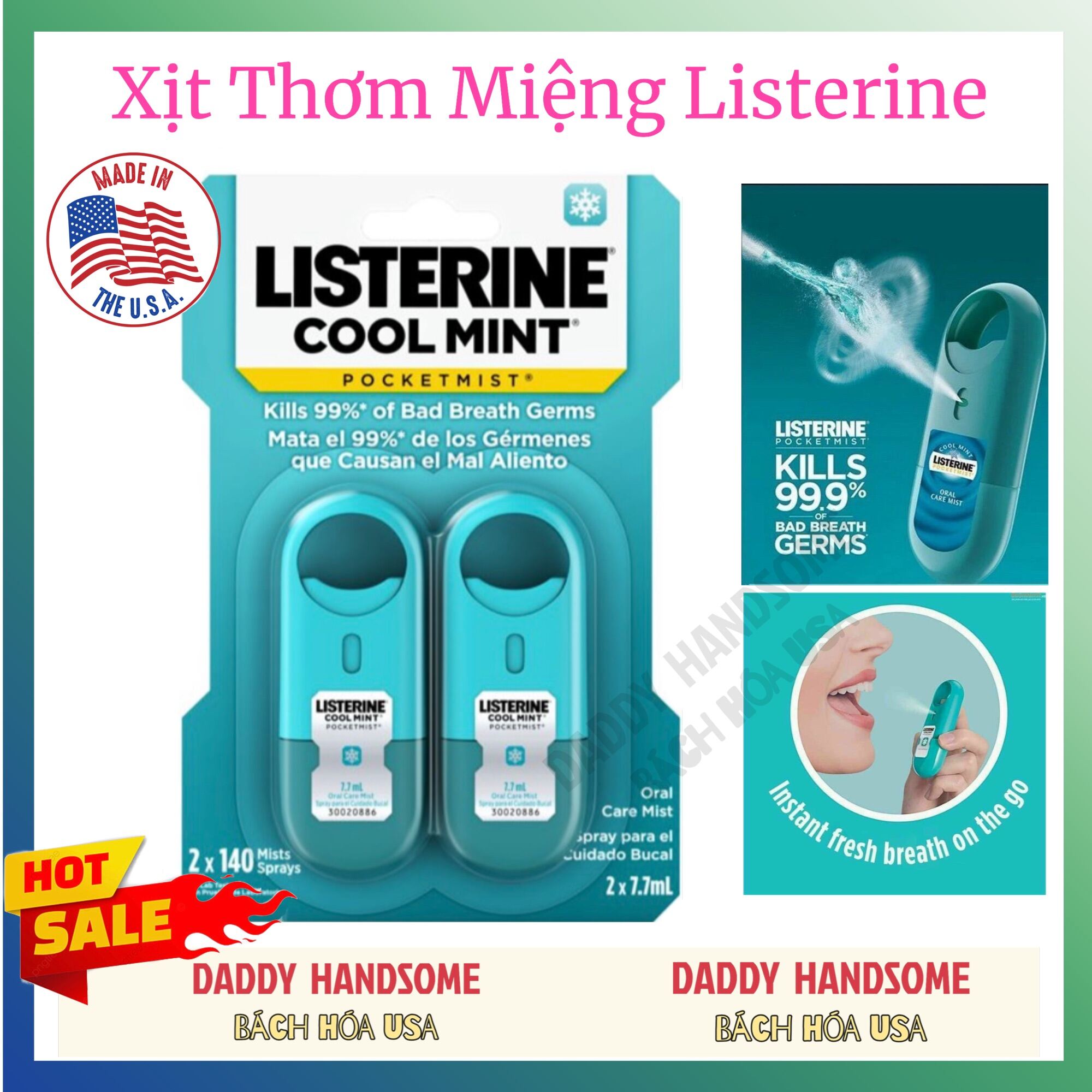 Xịt Thơm Miệng Listerine Cool Mint Hàng Mỹ