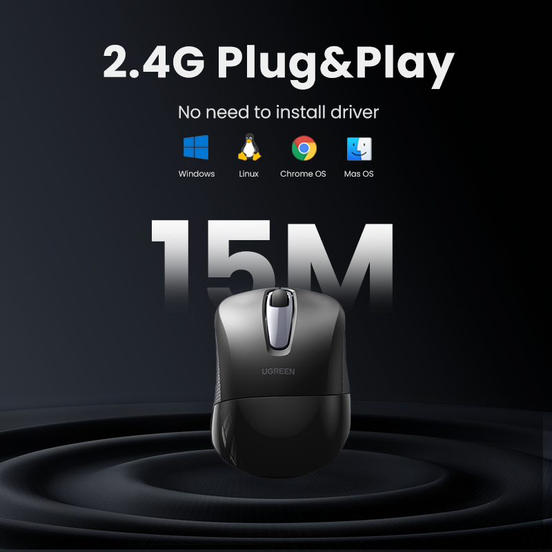 【2.4G】UGREEN MU003 Chuột không dây USB thiết kế Im lặng công thái học 2400 DPI không gây tiến ồn dành cho máy tính xách tay PC Model:90371