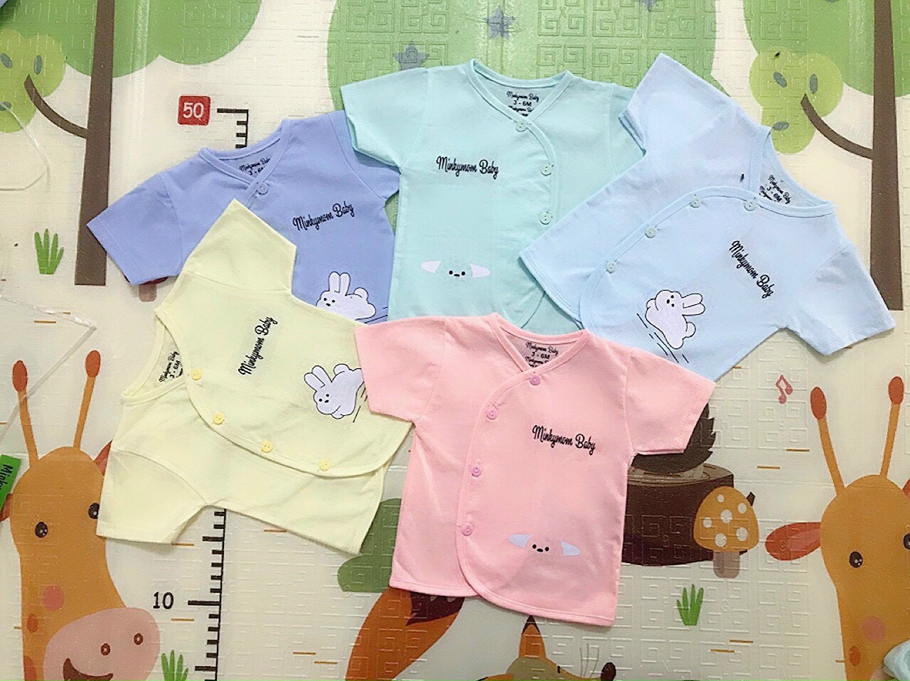 Combo 5 Áo cộc tay Minky thỏ sơ sinh cổ tim cài chéo
