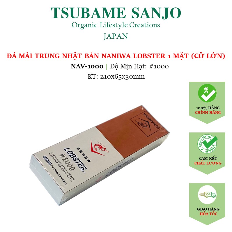 Đá mài nhật bản naniwa "mặt trung - mài bén" cỡ lớn nav: #1000 | kích thước 210x65x30mm | độ sắc bén cao - tsubamesanjo japan shop