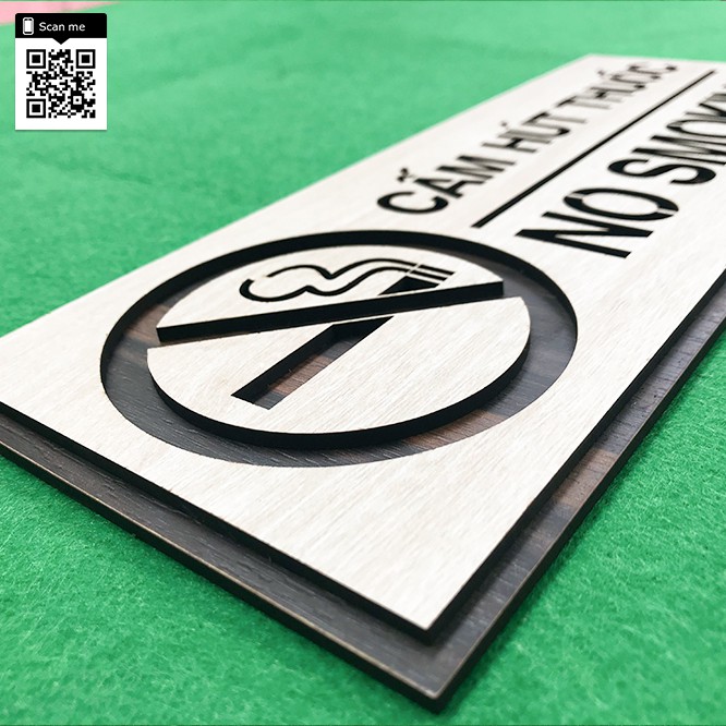 Bảng báo cấm hút (no smoking) bằng gỗ 12x30cm