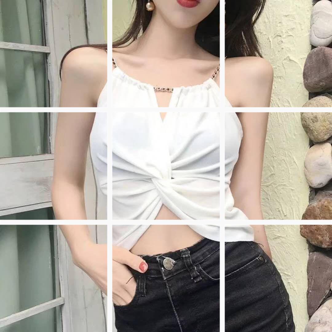 Áo Croptop len dệt kim dây xích - hàng quảng châu