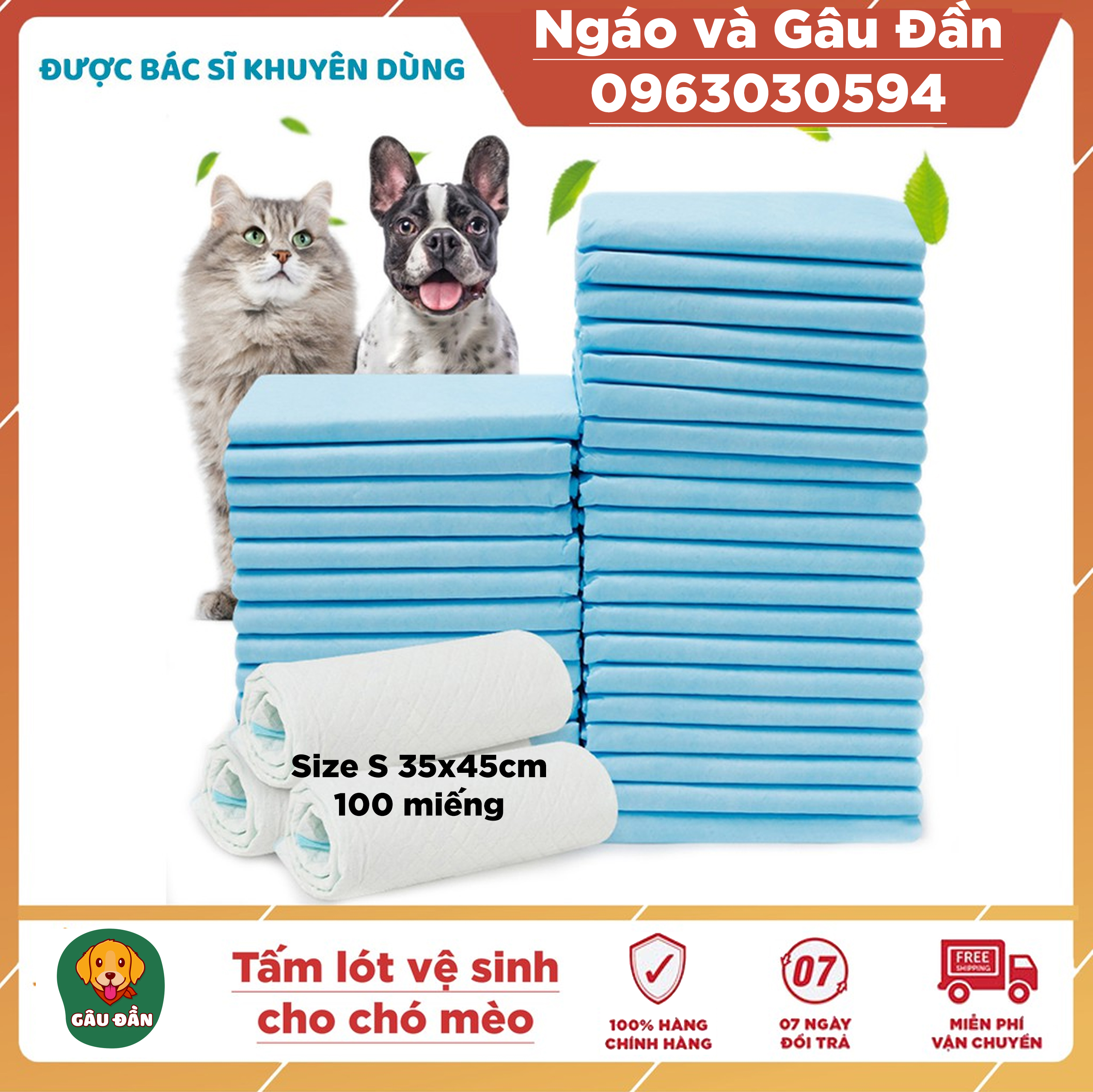 Tấm lót vệ sinh Pad Pet Training cho chó mèo size S 100 miếng 33x45cm