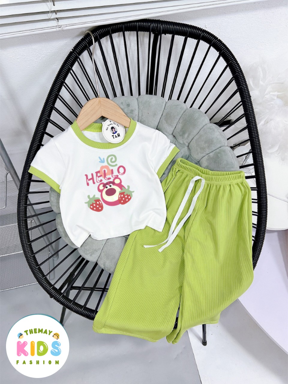 [4 Màu] Đồ bộ bé gái quần ống rộng thu gân lụa