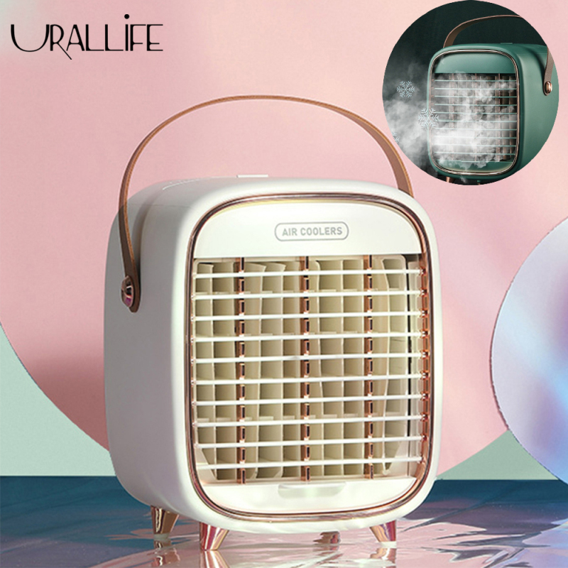 Urallife Qualitell Mini Desktop Air Conditioning Fan Ice Fog Fan Portable 3 Gears Adjustable Rechargeable Mute Cooling Fan Cooler Air Cooling Fan Humidifier With Adjustable Air Outlet For Summer