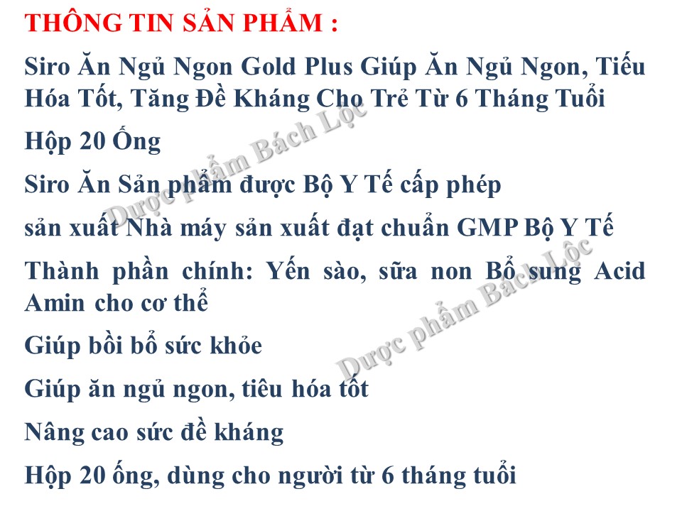 Siro Ăn Ngủ Ngon Babykids Gold Plus Sữa Non Yến Sào Hồng Sâm Giúp Ăn Ngủ Ngon, Hỗ Trợ Bồi Bổ Sức Khỏe, Tăng Cường Sức Đề Kháng - 30 gói - Dược Phẩm Bách Lộc