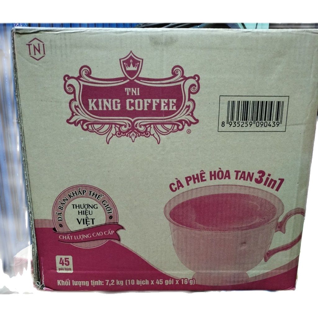 King Coffee -Bịch 45 Gói x 16 gam Cà phê hoà tan 3in1( 720gam/Túi)