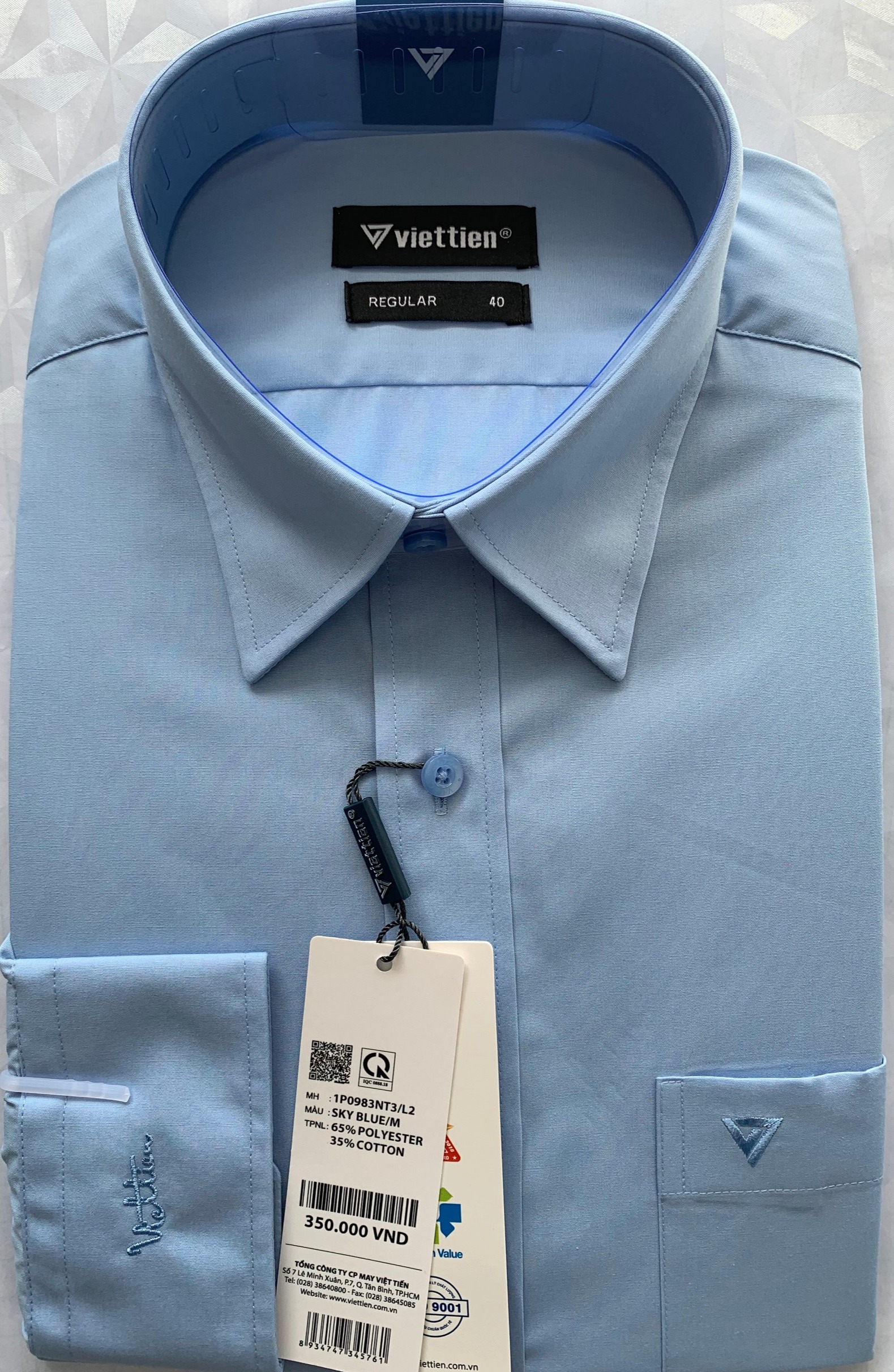 ÁO VIỆT TIẾN MÀU XANH DA TRỜI DÀI TAY