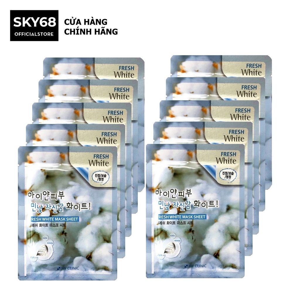 Combo 10 mặt nạ dưỡng da tuyết 3w clinic fresh white sheet mask 23ml x10