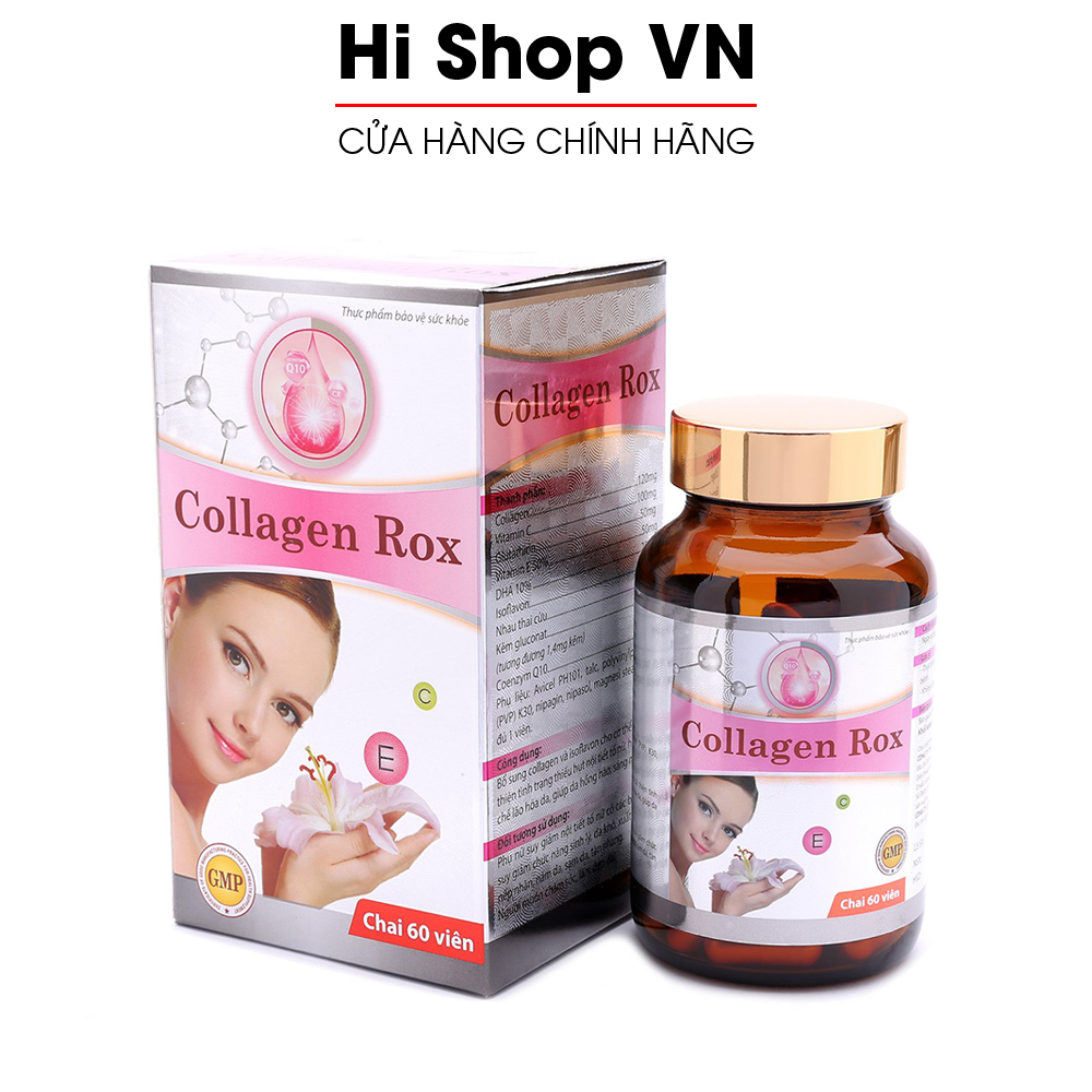 Viên uống đẹp da Collagen Rox bổ sung Vitamin E C chống lão hóa, ngừa nếp nhăn - Hộp 60 viên dùng 30 ngày