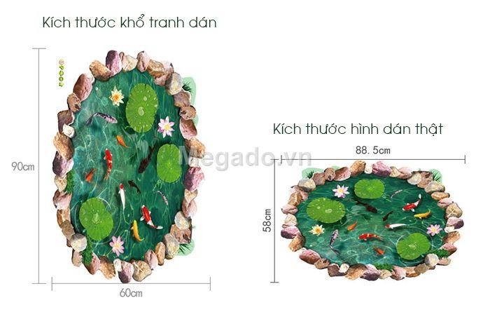 decal dán tường hồ cá sen tròn