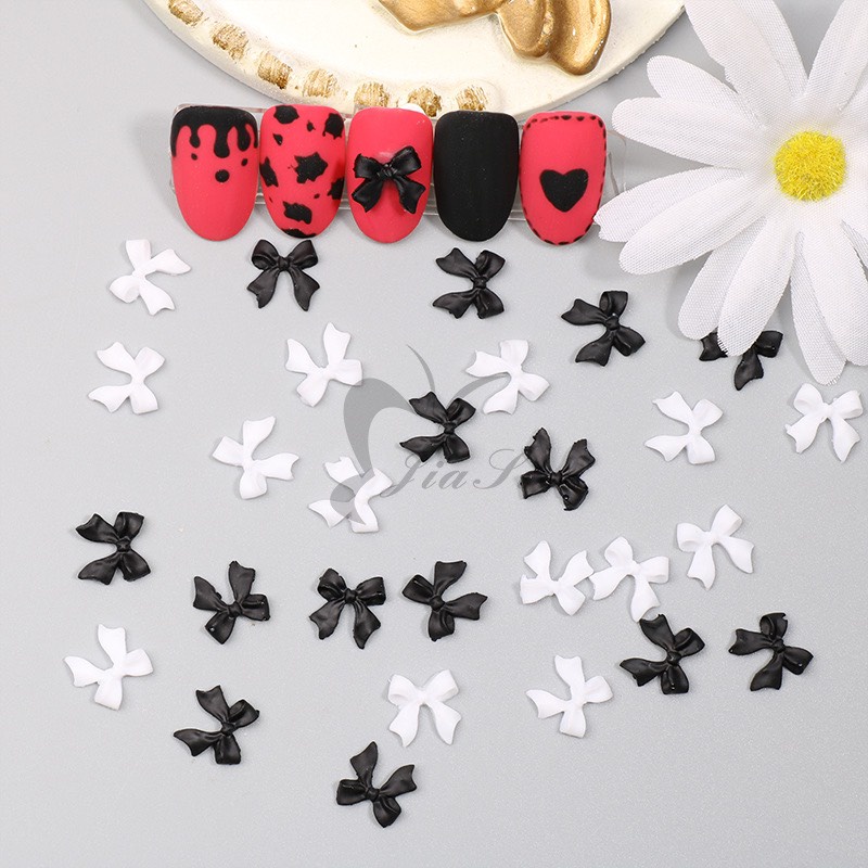 Set charm nơ trắng đen trang trí móng MOON NAIL
