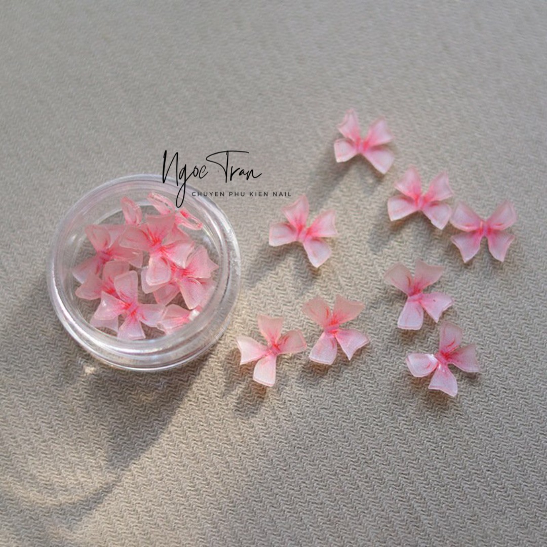 Set 6 Phụ Kiện Nơ Pha Lê Trong Đủ Màu | Ba Chiều Trang Trí Móng