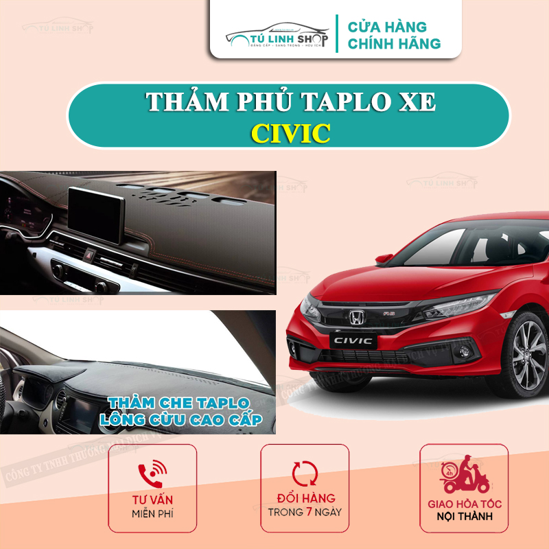 Thảm taplo HONDA CIVIC chính hãng MINCAR hoặc bằng lông Cừu 3 lớp và Da Cacbon