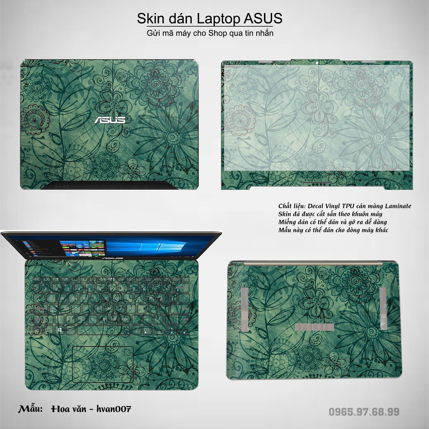 Decal Skin dán Laptop Asus mẫu Hoa văn (inbox mã máy cho shop)