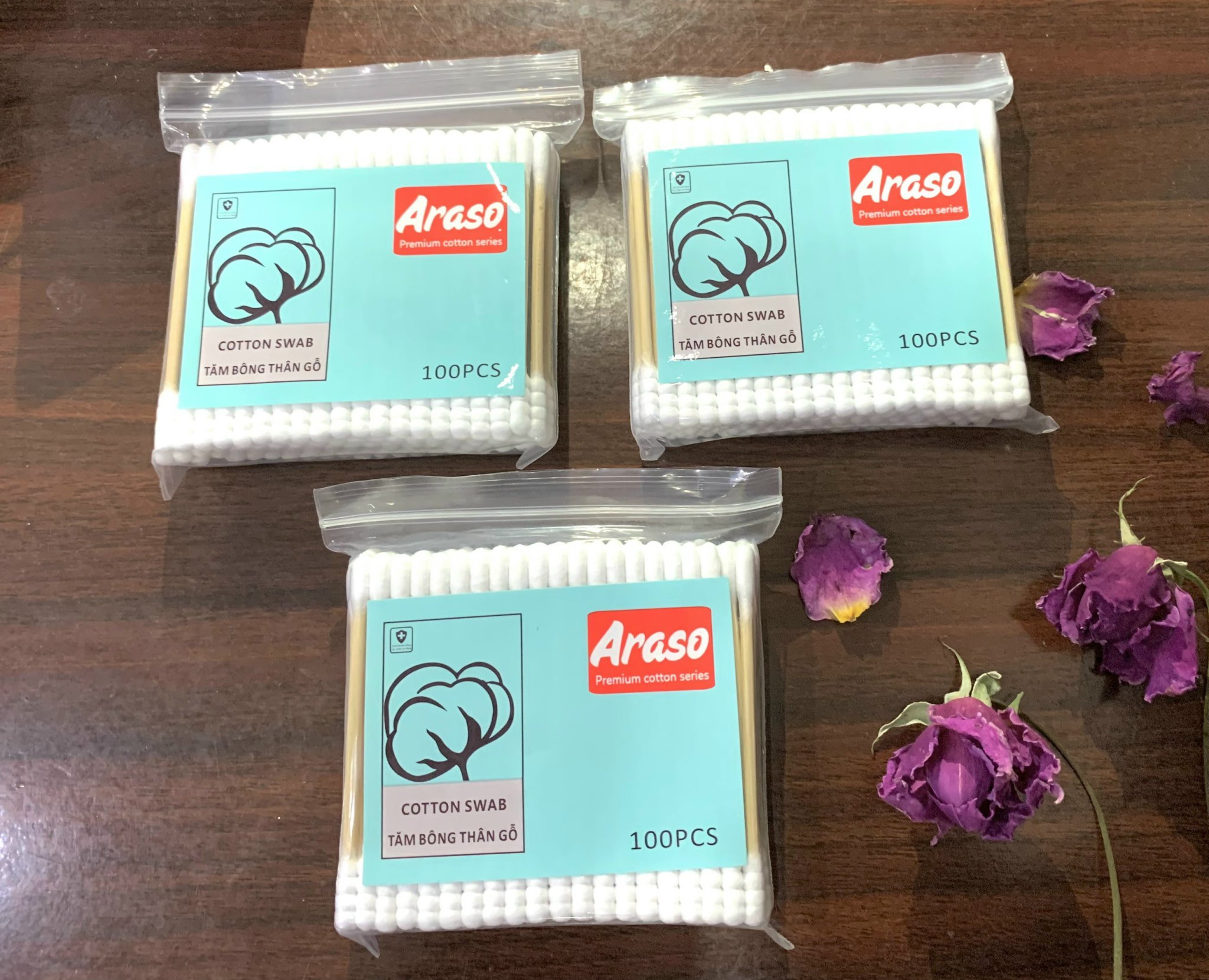 Tăm bông thân gỗ Araso 100 que