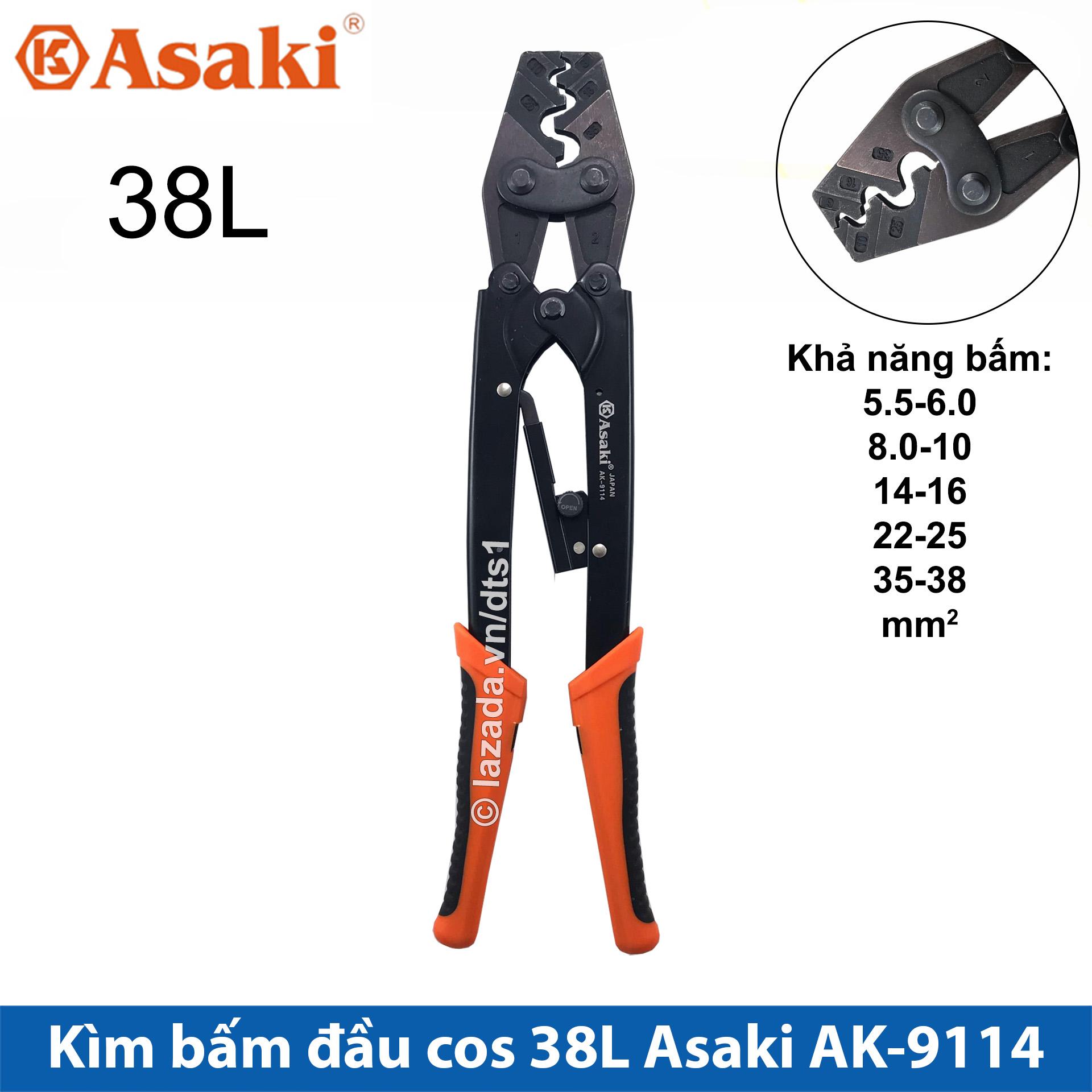 Kìm bấm cos 38L 5.5 - 38mm2 Asaki AK-9114, Kềm bấm cốt 38L Kìm bấm đầu