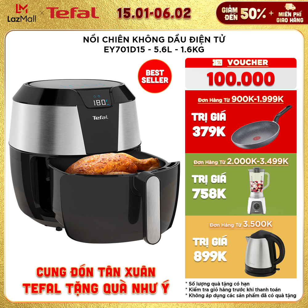 Nồi chiên không dầu điện tử vỏ thép XXL 5.6L Tefal EY701D15