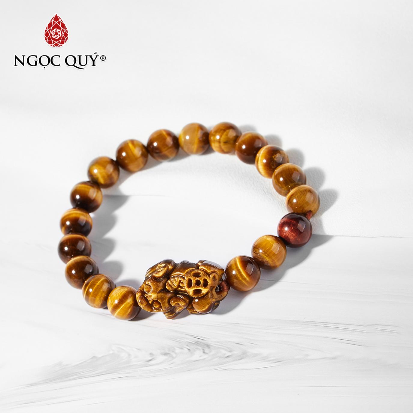 Vòng tay đá mắt hổ nâu vàng phối tý hưu đá nâu vàng mệnh thổ kim 8mm - ngọc quý gemstones