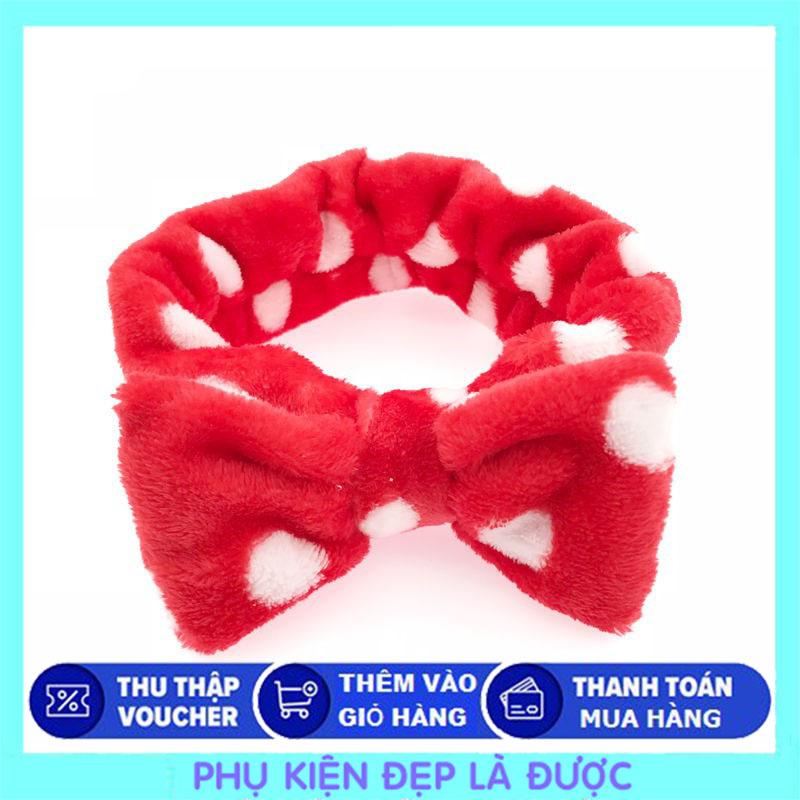 Băng đô 3d nơ đỏ chấm bi dày mềm mịn cao cấp
