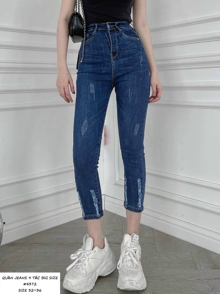 Quần jean nữ 9 tấc hàng co giãn mẫu cào rách lai từ 60-85kg mã 4372
