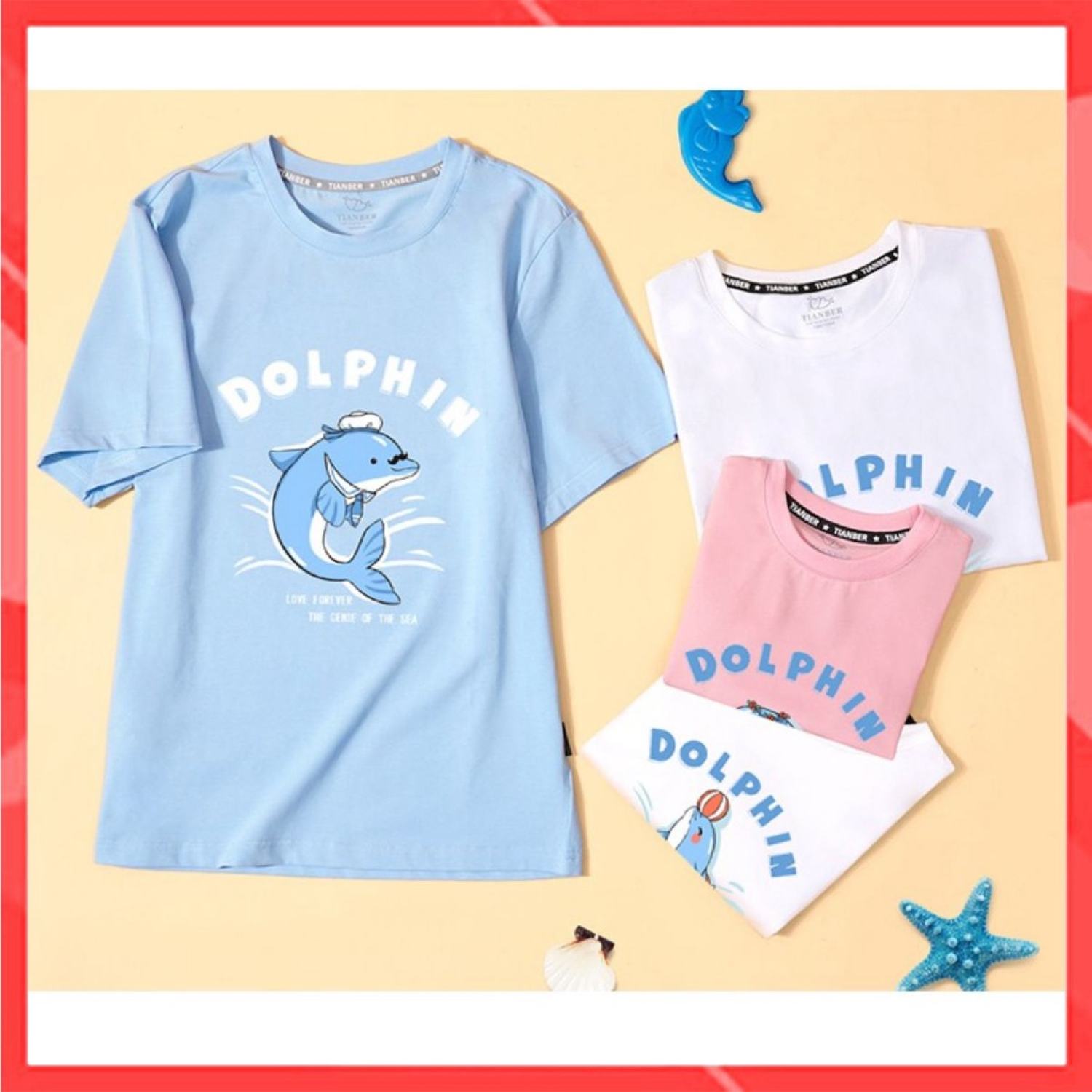 Áo gia đình Familylove - Mẫu Áo gia đình Cá Heo Dophin dễ thương Cotton 100%
