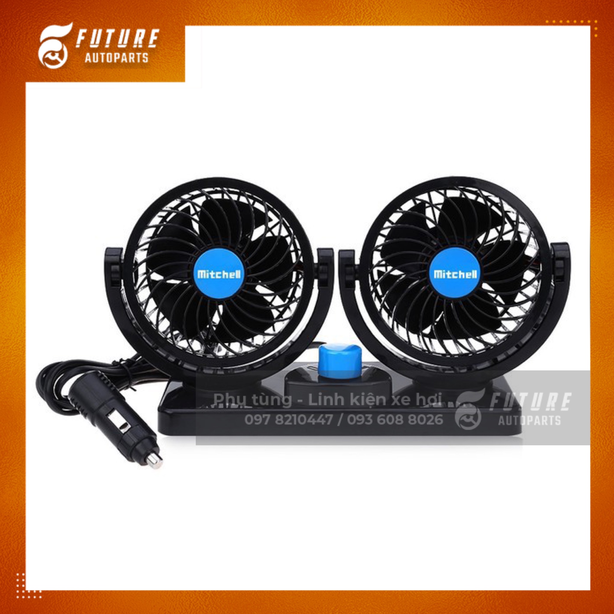 Quạt đôi mini cho xe ô tô 12V-24V - Quạt Mitchell (Loại lớn)