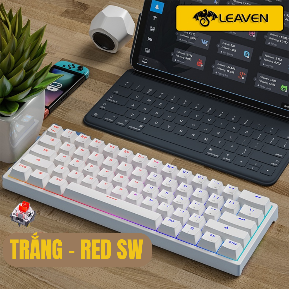 [FREESHIP MAX] Bàn phím cơ gaming LEAVEN K620 Led RGB 61 phím blue swith có Hotwaps chơi game dùng văn phòng siêu đẹp bảo hành 12 tháng-Toàn Lộc Computer