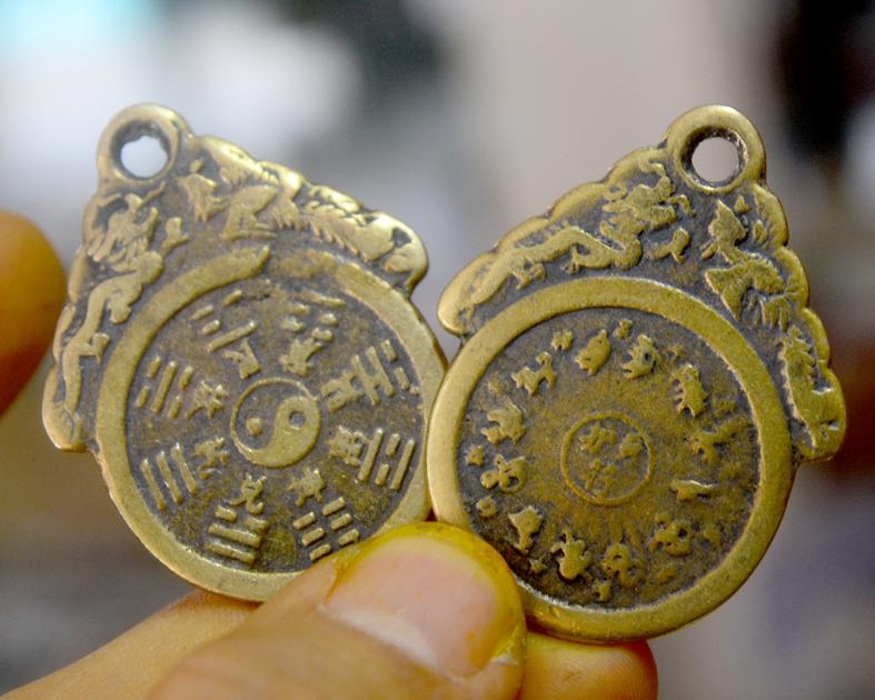 Đồng xu cổ bát quái rồng phượng phong thủy bằng đồng-Bỏ ví chiêu tài lộc-Cỡ 3cm