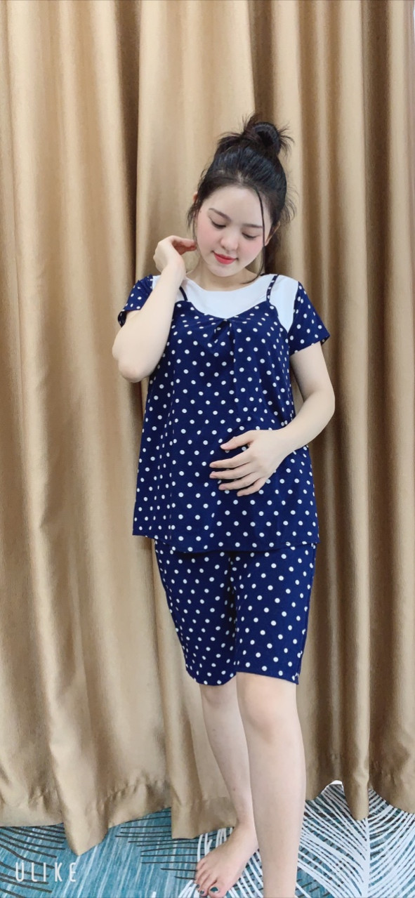 bộ đồ bầu lửng đẹp-bộ đồ bầu chấm bi thời trang
