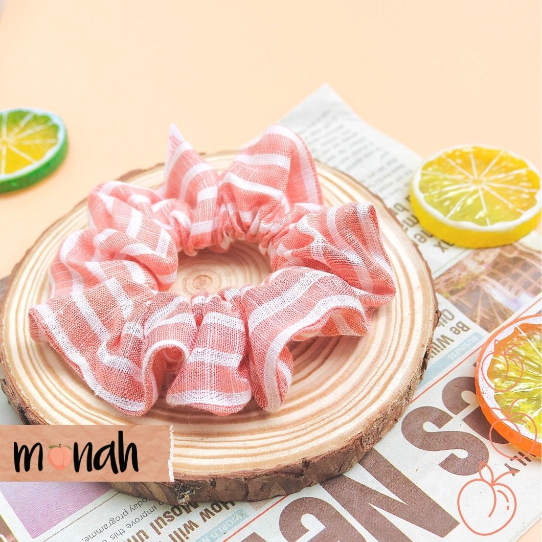 [HCM]Combo 3 Cột Tóc Buộc Tóc Scrunchie Màu Hồng Pastel Sọc