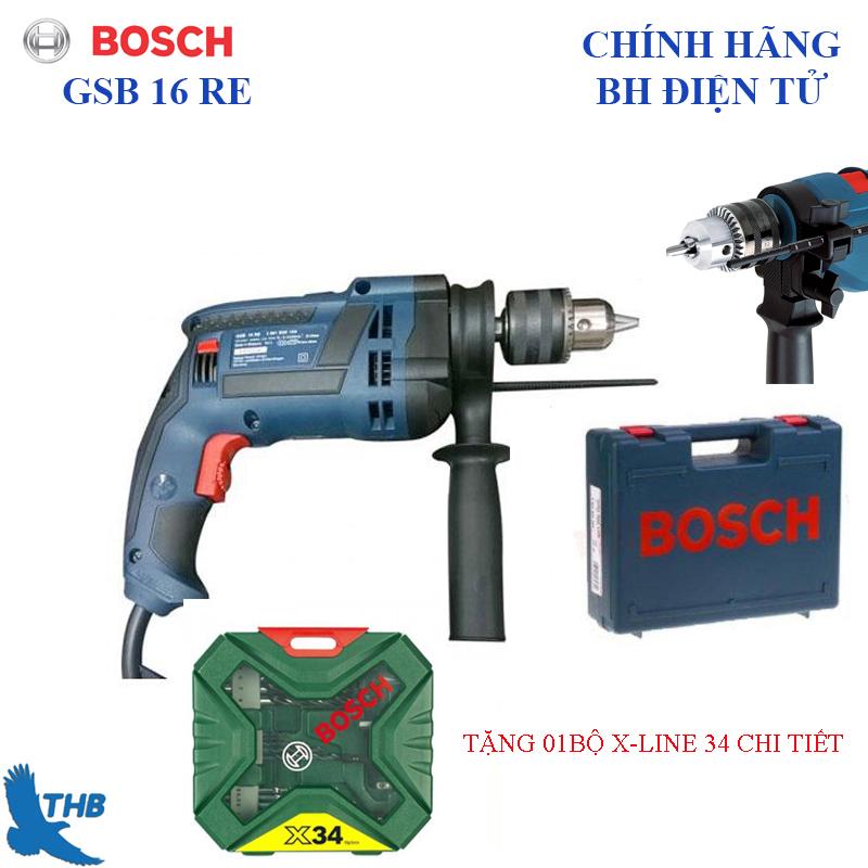 Máy khoan động lực Bosch GSB 16 RE cải tiển có Kèm hộp nhựa tặng bộ X-line 34 chi tiết