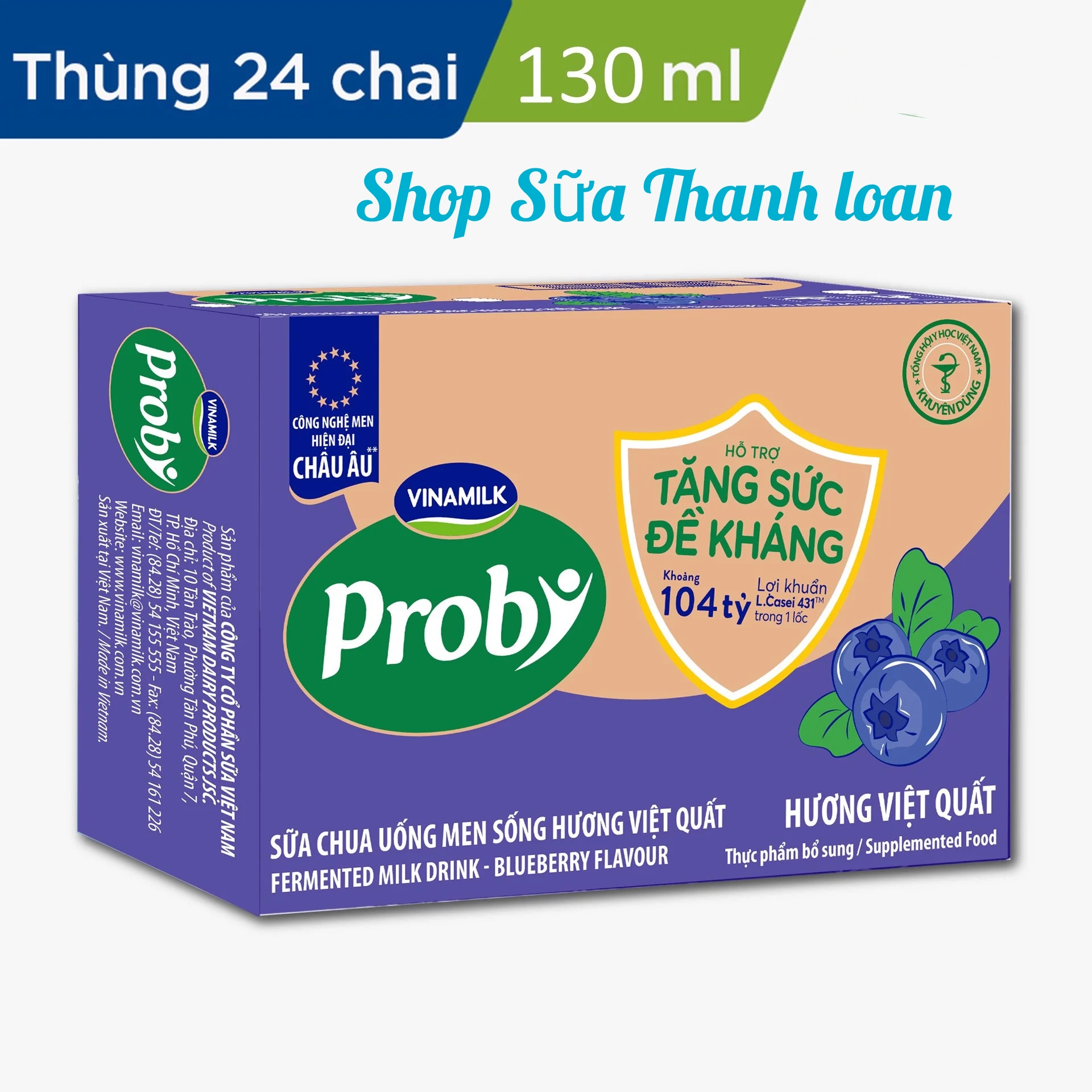 (GIAO 2H TẠI HCM) Thùng 24 Chai Sữa Chua Uống Probi Việt Quất Chai 130ml