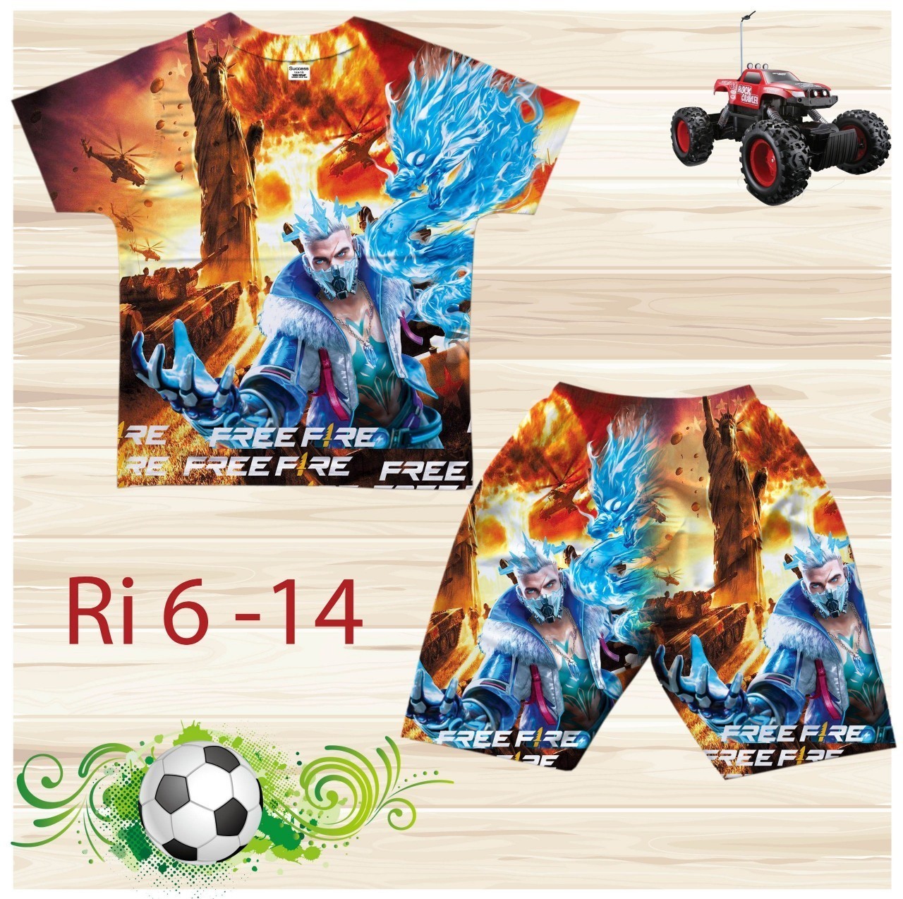 Đồ bộ bé trai, bộ cộc tay cho bé trai hình Game Free Fire size 18-36KG chất thun lạnh Thái mát