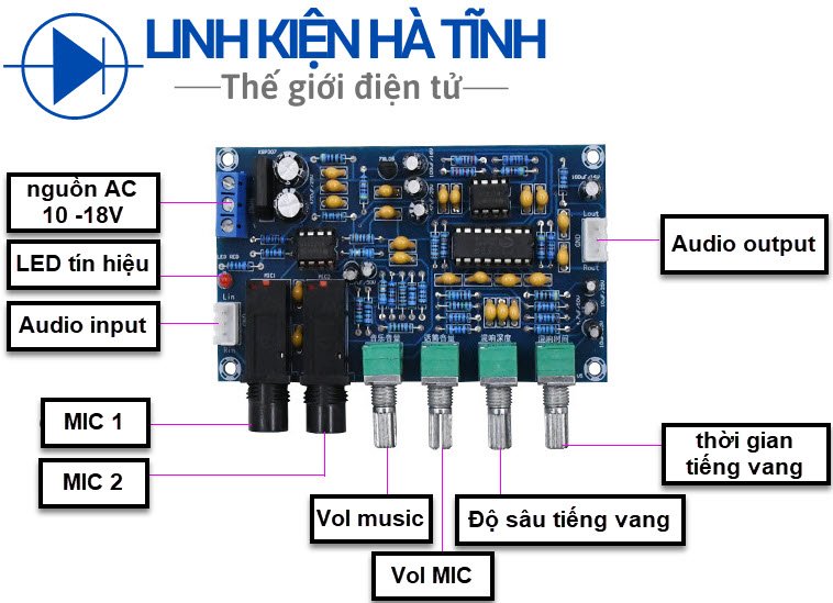 Mạch echo karaoke tạo tiếng vang PT2399 2399 Full phụ kiện