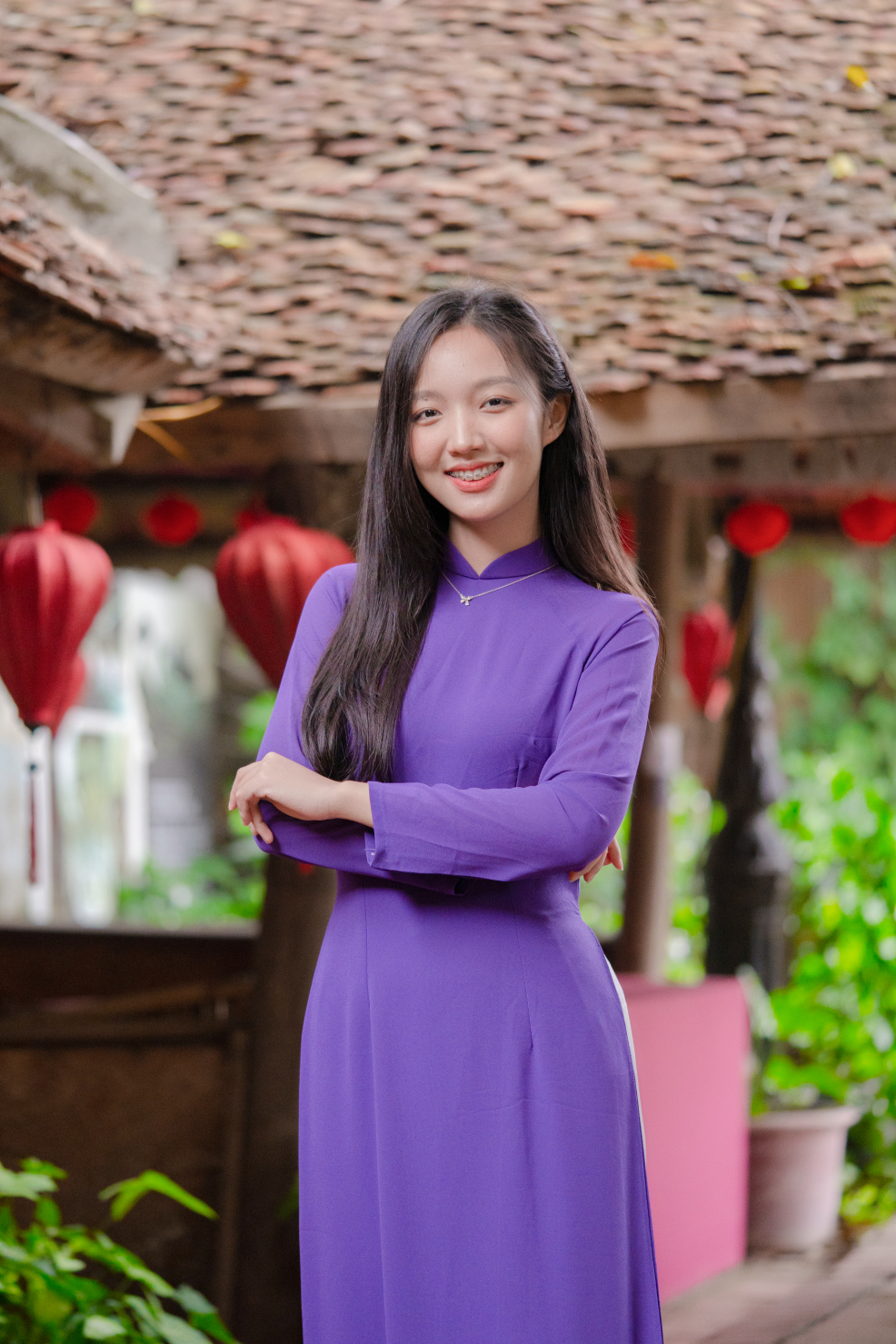 Áo dài truyền thống nữ màu tím may sẵn 4 tà chiffon, áo dài 4 tà lụa chiffon trơn kèm quần có bigsize