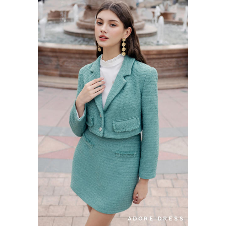 Áo khoác tweed smoke green khuy kim loại…