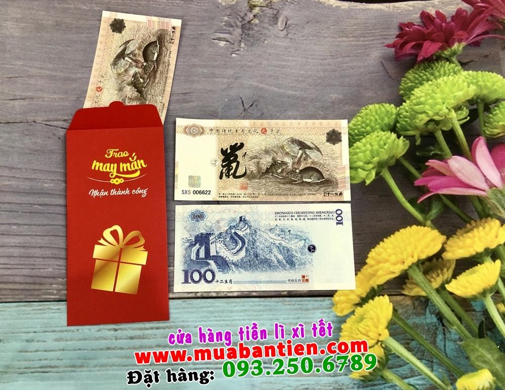 Tien hình con chuột Trung Quốc 100 tệ lưu niệm , cùng bao lì xì