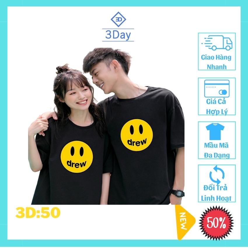 [Áo Đôi Giá Xưởng+Tặng 2 Túi Thơm 19K] Áo Thun Cặp Đôi Nam Nữ Mặt Cười Drew Chất Đẹp 3D:50,Chất Vải Thun Cotton Mềm,Mát Mịn,Thoáng Khí,Phong Cách Hàn Quốc/ Giá 1áo +Tặng Kèm Túi Thơm Treo Tủ Quần Áo Thảo Mộc Thiên Nhiên Chống Ẩm Mốc