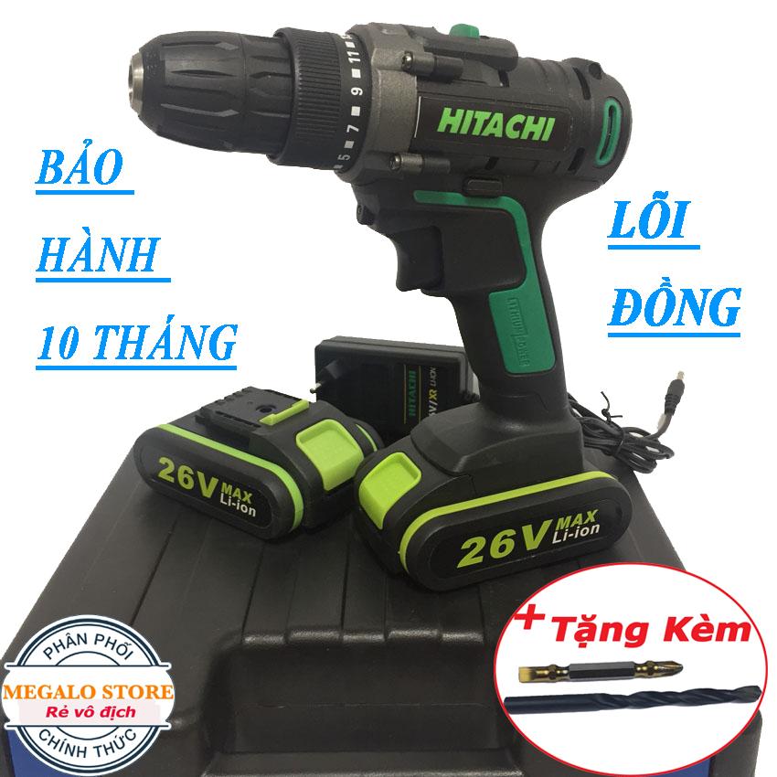 Máy khoan Pin Hitachi 26V. Lõi Đồng, Tặng Mũi Khoan + Mũi Vít