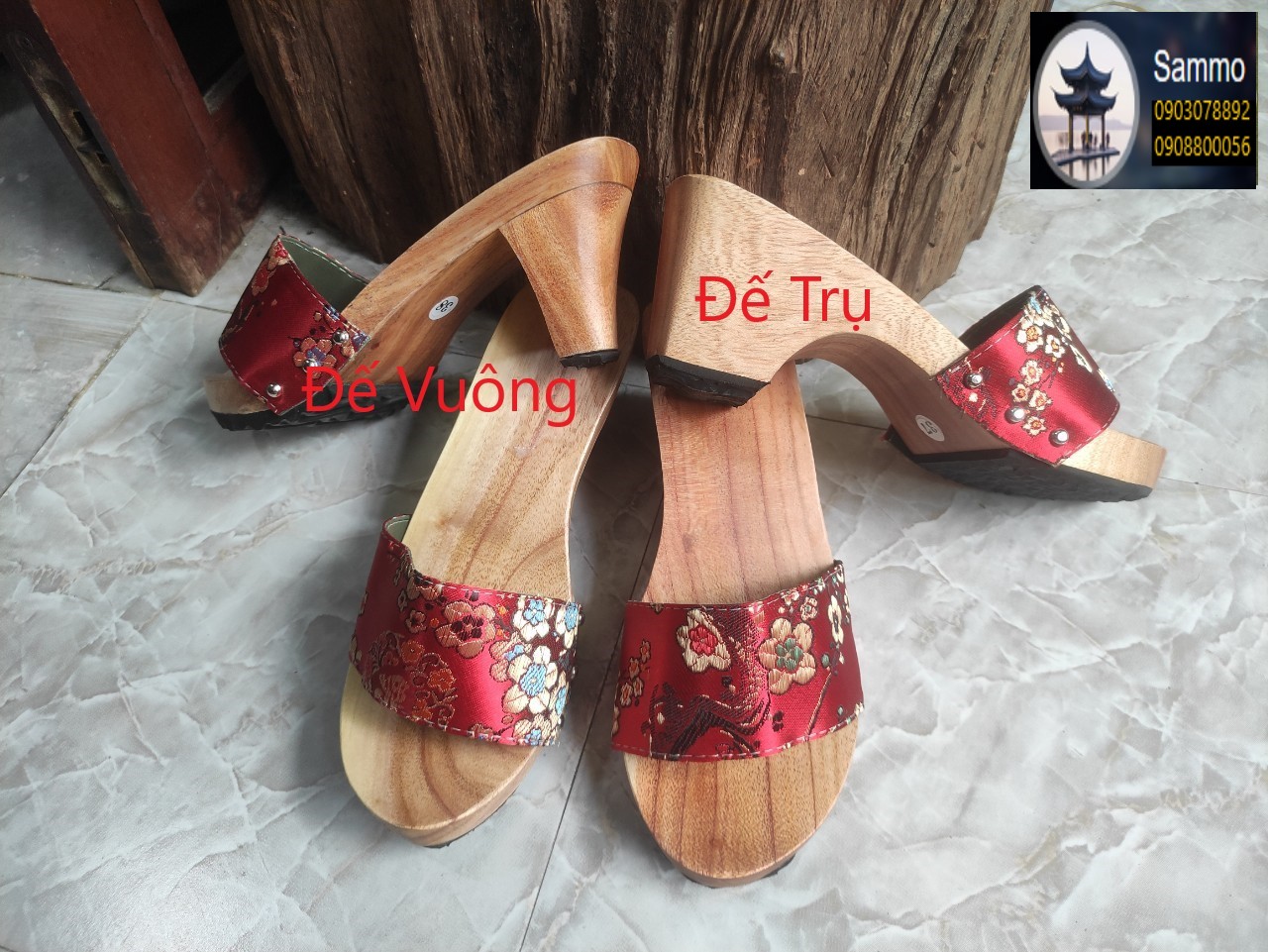 Guốc Gỗ Guốc Mộc Cao 7 Phân Quai Gấm Lụa Đủ Màu ( Có đóng thêm đế cao su )