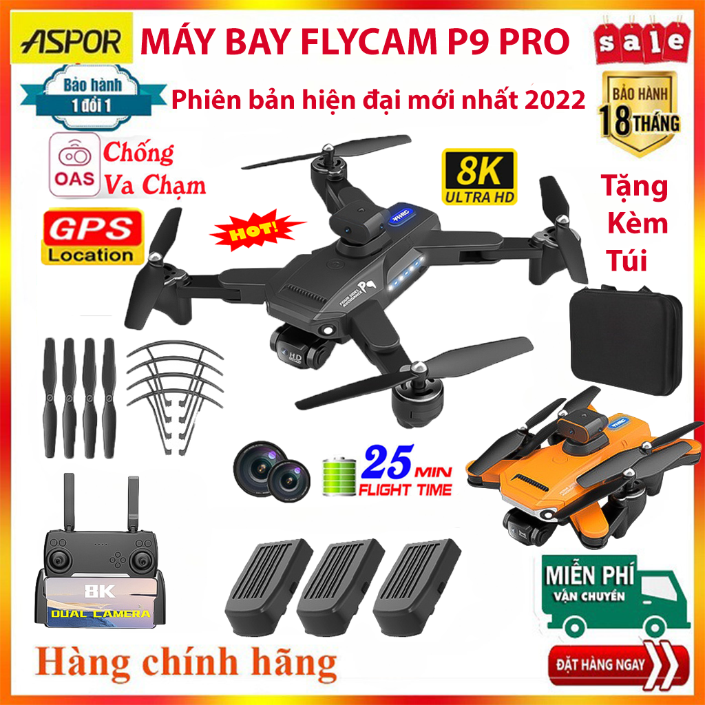 Máy bay flycam 4 cánh có camera, Flycam mini P9 PRO MAX